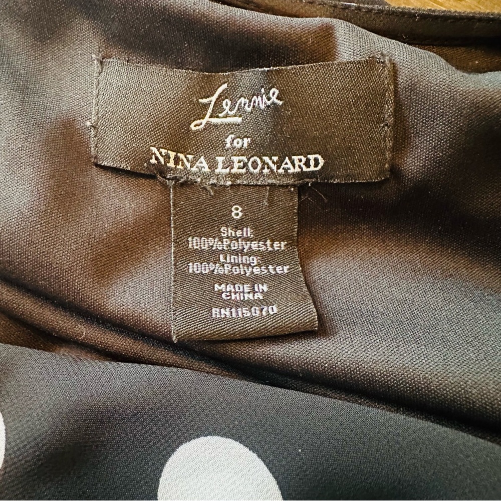 Lennie for Nina Leonard Black & White Polka Dot Cowl Neck Kentucky Derby Dress - Picture 10 of 14